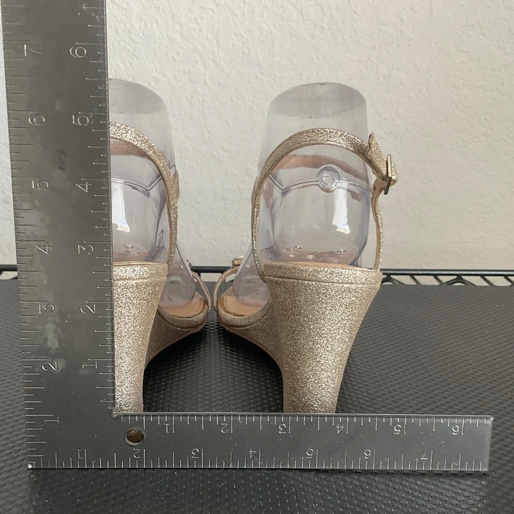 Jewel Badgley Mischka Gold Glitter Rhinestone Wedge Sandals Women 8.5 Bridal